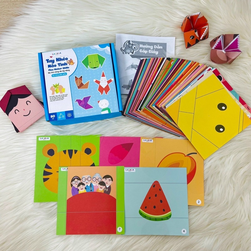 Bộ gấp hình 3d Origami cho bé không dùng kéo, đồ gấp giấy thủ công an toàn tặng kèm keo.