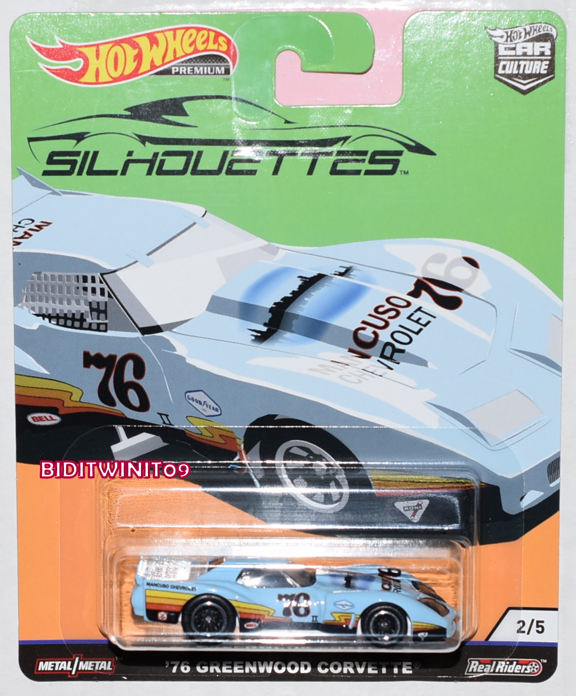 Xe mô hình hot wheels 2019 car culture silhouettes '76 greenwood corvette 1:64