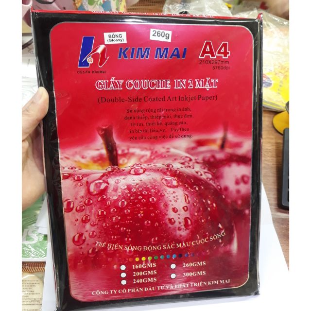 Giấy couche kim mai 2 mặt bóng ĐL 260g