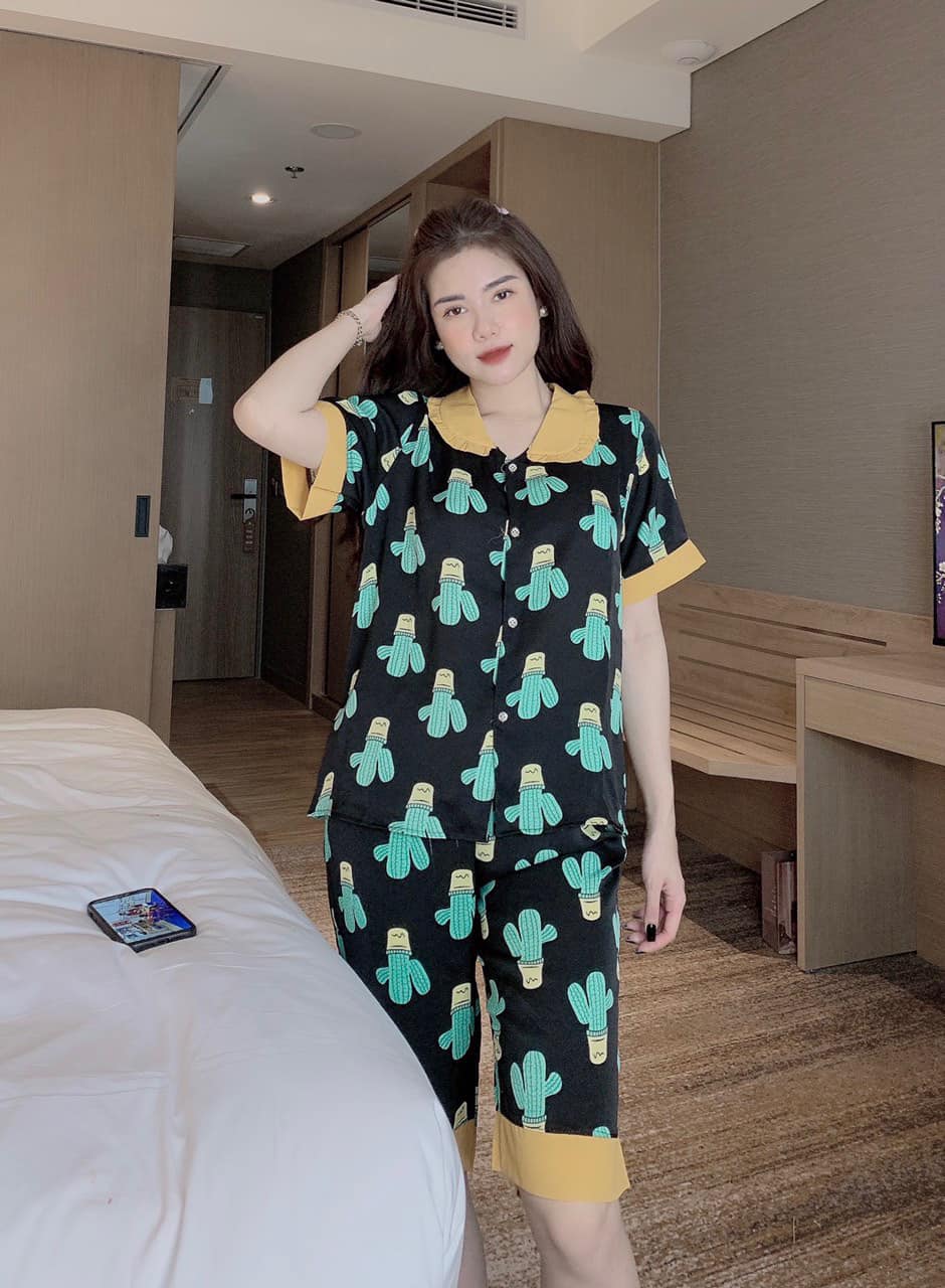 Đồ Pijama Lửng Cổ Bèo Chất Lụa Mango