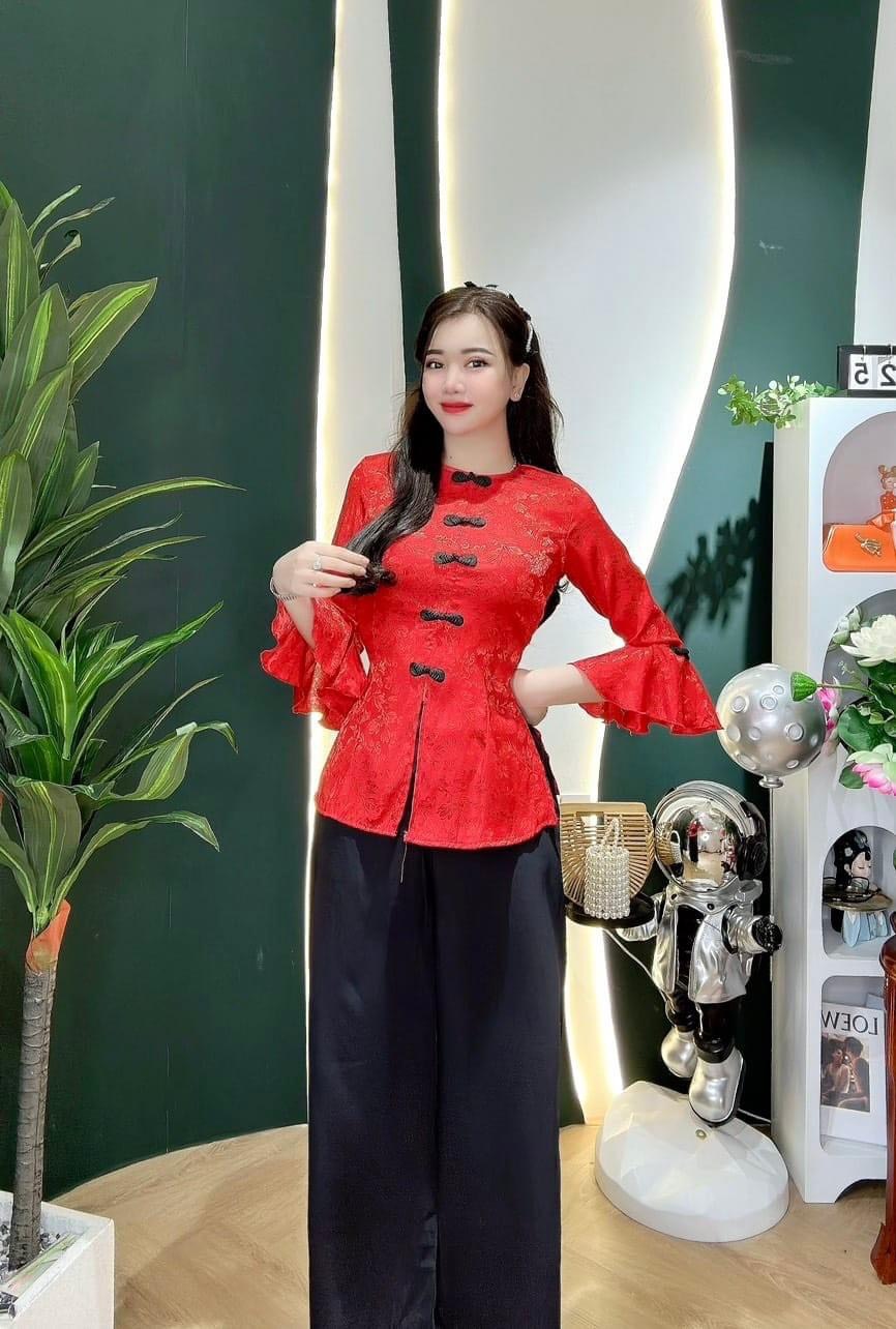 Bộ lam tay loe nút tàu gấm xước