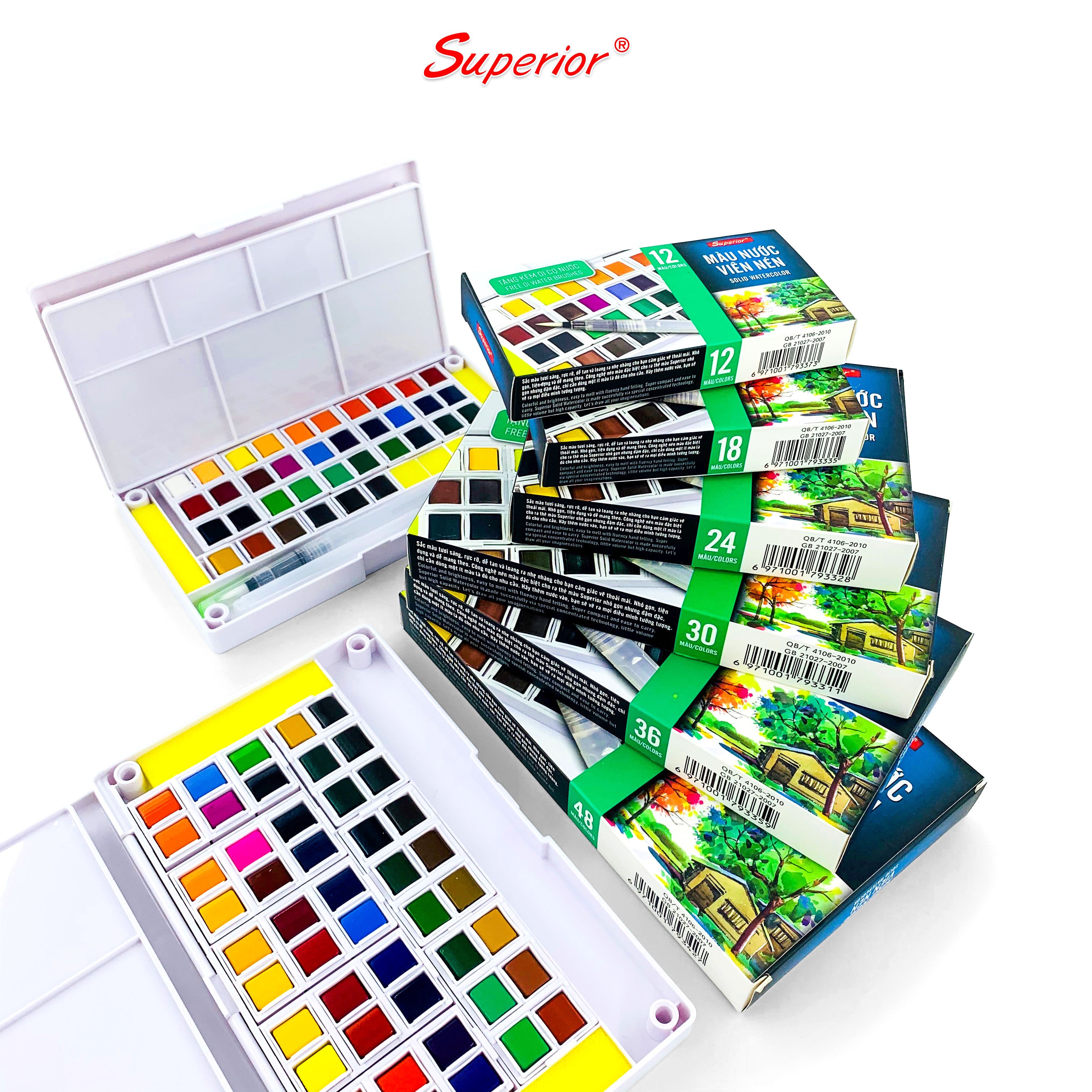 [HCM]MÀU NƯỚC DẠNG NÉN SUPERIOR 12/18/24/30/36/48 (TẶNG KÈM CỌ NƯỚC)
