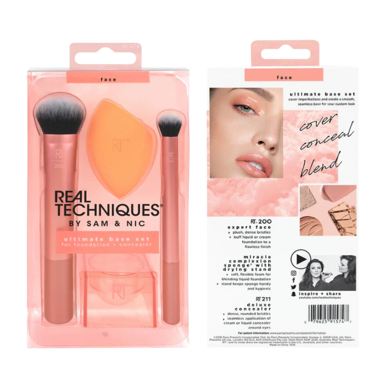 Bộ 2 Cọ Kèm Mút Và Khay Đựng Mút Real Techniques Ultimate Base Set