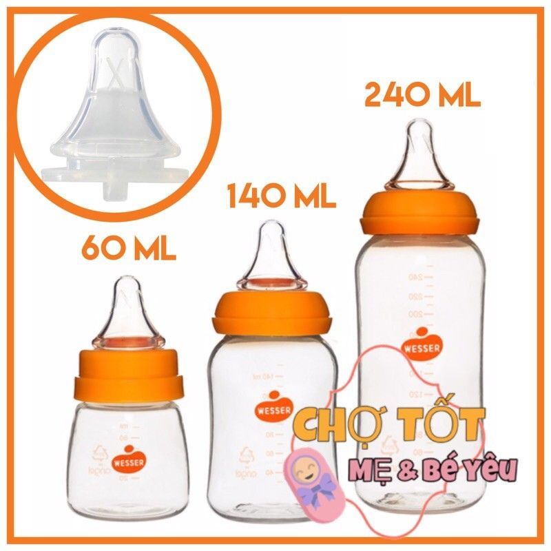 Bình sữa Wesser cổ hẹp 60ml công nghệ Hàn Quốc