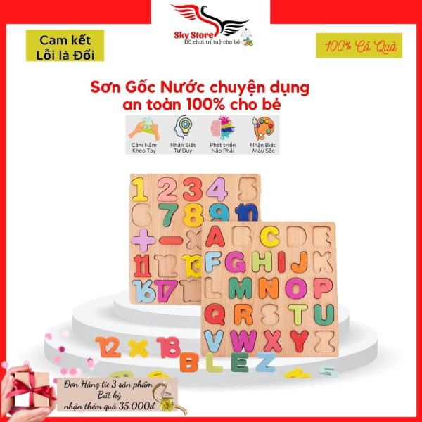 Bảng học chữ cái chữ số bằng gỗ cho bé, Giáo cụ đồ chơi Montessori giúp bé nhận biết số và chữ, thúc đẩy tư duy phát triển thông minh cho bé - Sky Store