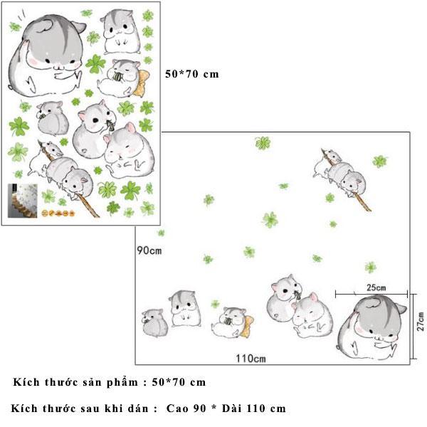 Decal dán tường hamster cute MJ7014- Decal dán tường cho bé - Decal dán tường động vật