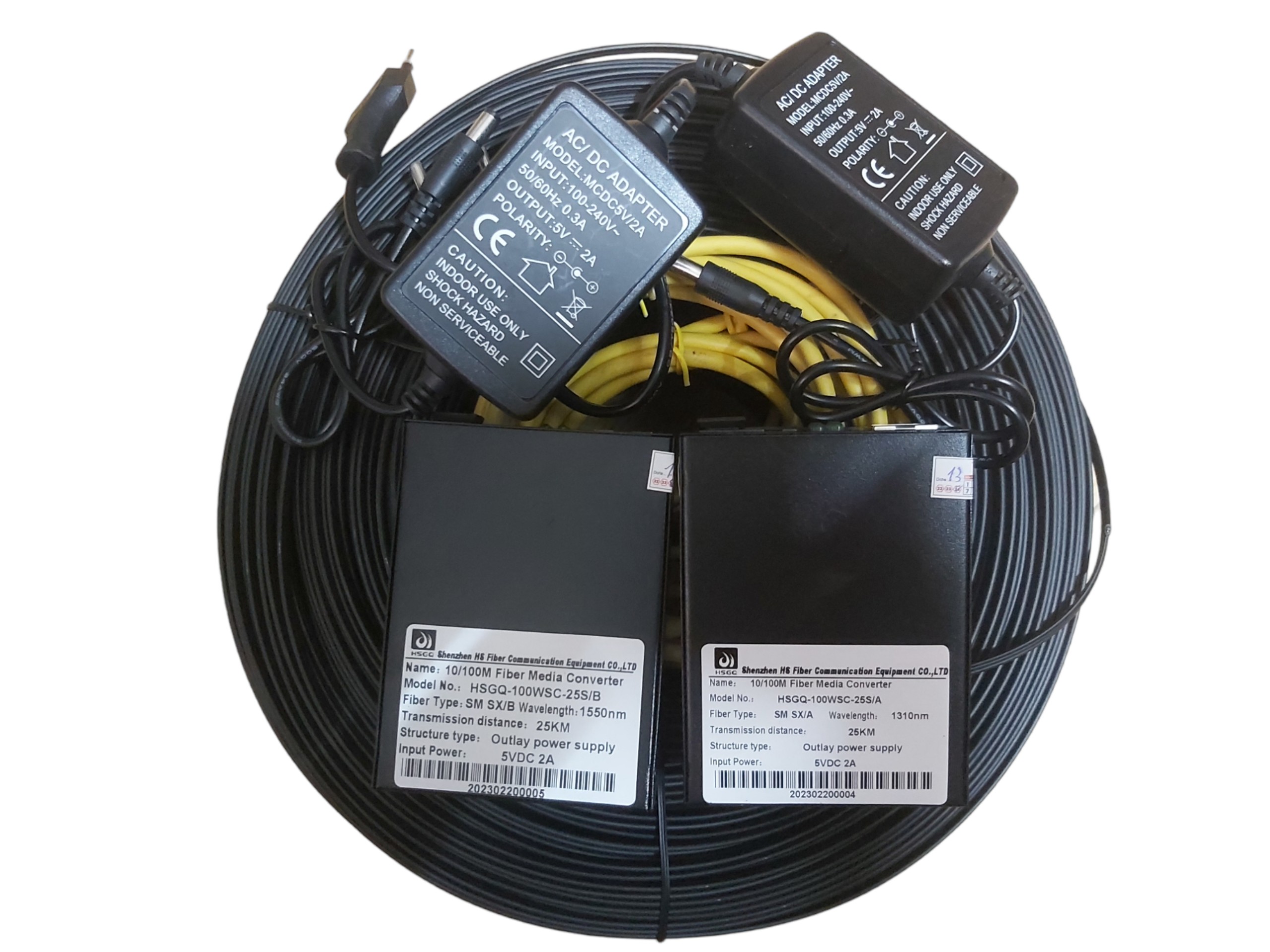 Combo cáp quang 1fo bấm sẵn 2 đầu cặp converter HSGQ 101001000M 2 dây