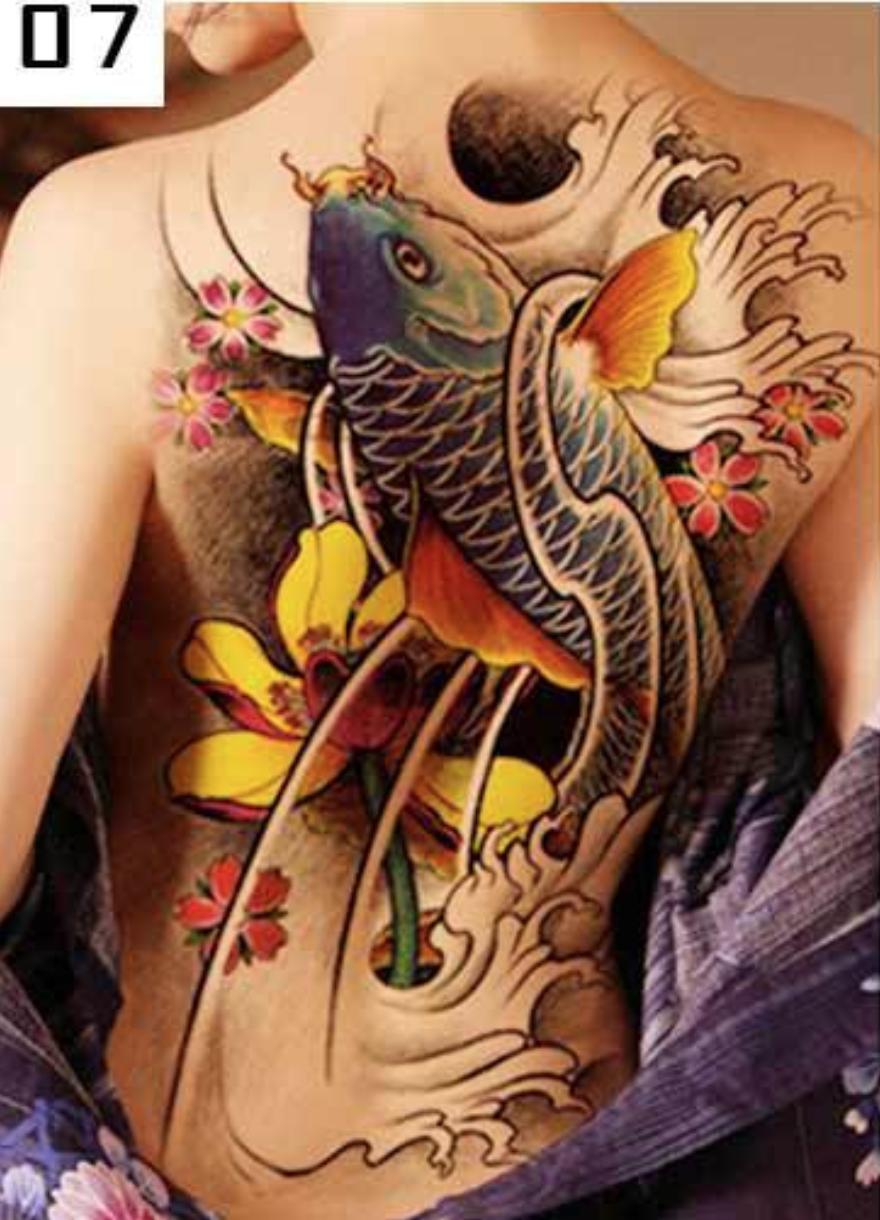 [HCM]hình xăm dán cá chép màu kín lưng 35x50cm- tặng bắp tay xinh tattoo 15x21cm
