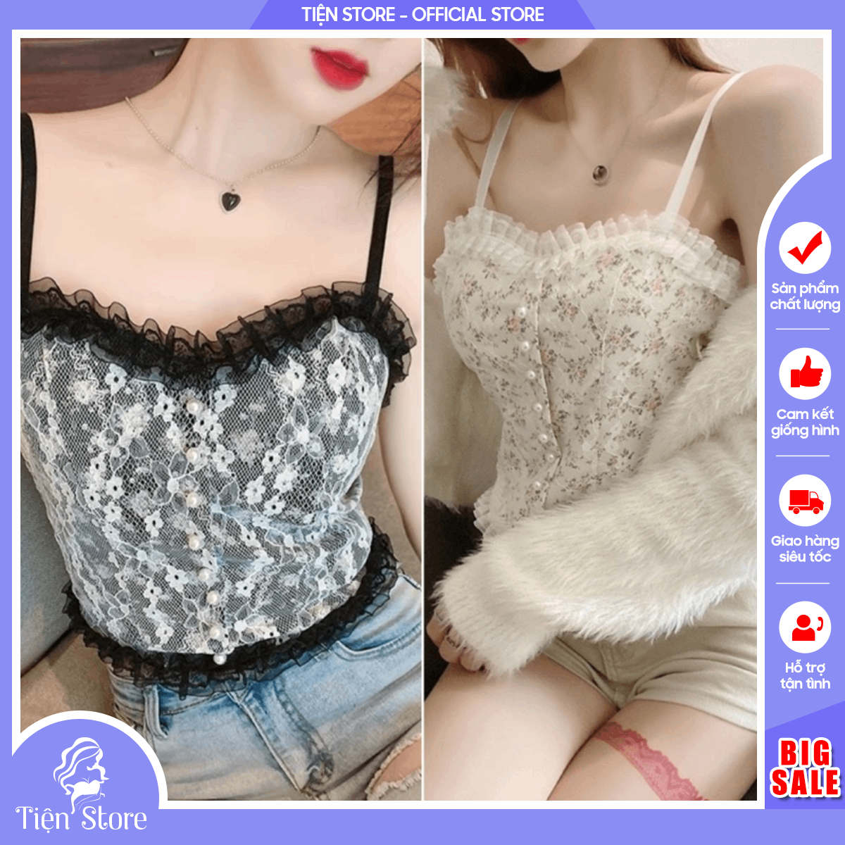 Áo 2 Dây Nữ Ren Hoa Tiểu Thư Đính Hạt Viền Bèo, Chun Sau Dáng Croptop Siêu Sang Chảnh Có Mút Ngực 1202