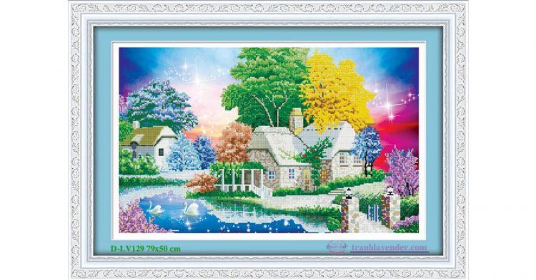Tranh đính đá gia đình hạnh phúc lv129 kích thước 79 x 50cm