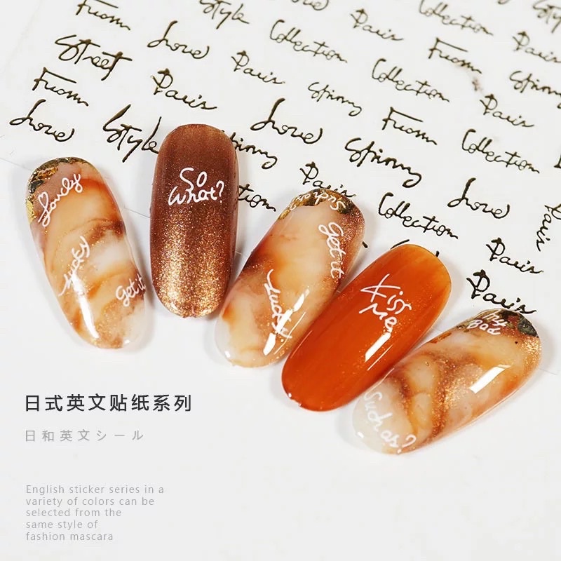Sticker dán móng tay nail chữ và sọc hoa văn