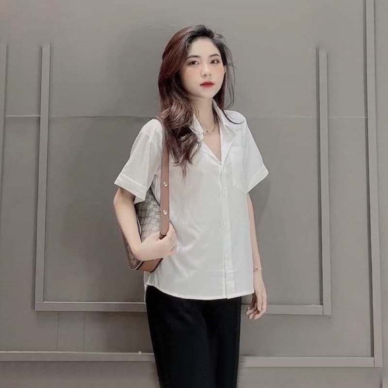 Áo sơ mi trắng nữ côc tay basic thiết kế đơn giản trẻ trung