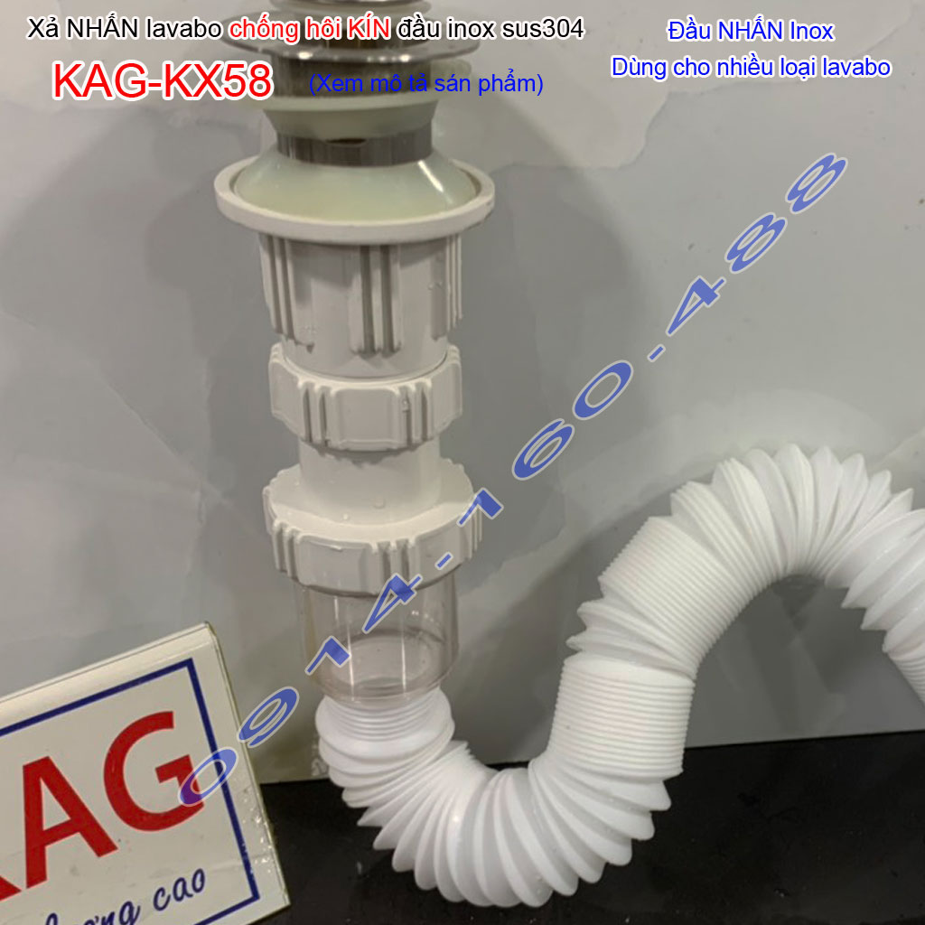 Xả lavabo Kace KAG-KX58, bộ xả đầu nhấn Inox SUS304 chậu rửa mặt, xả lavabo cho chậu sứ chống hôi chống trào ngược thoát nước  nhanh