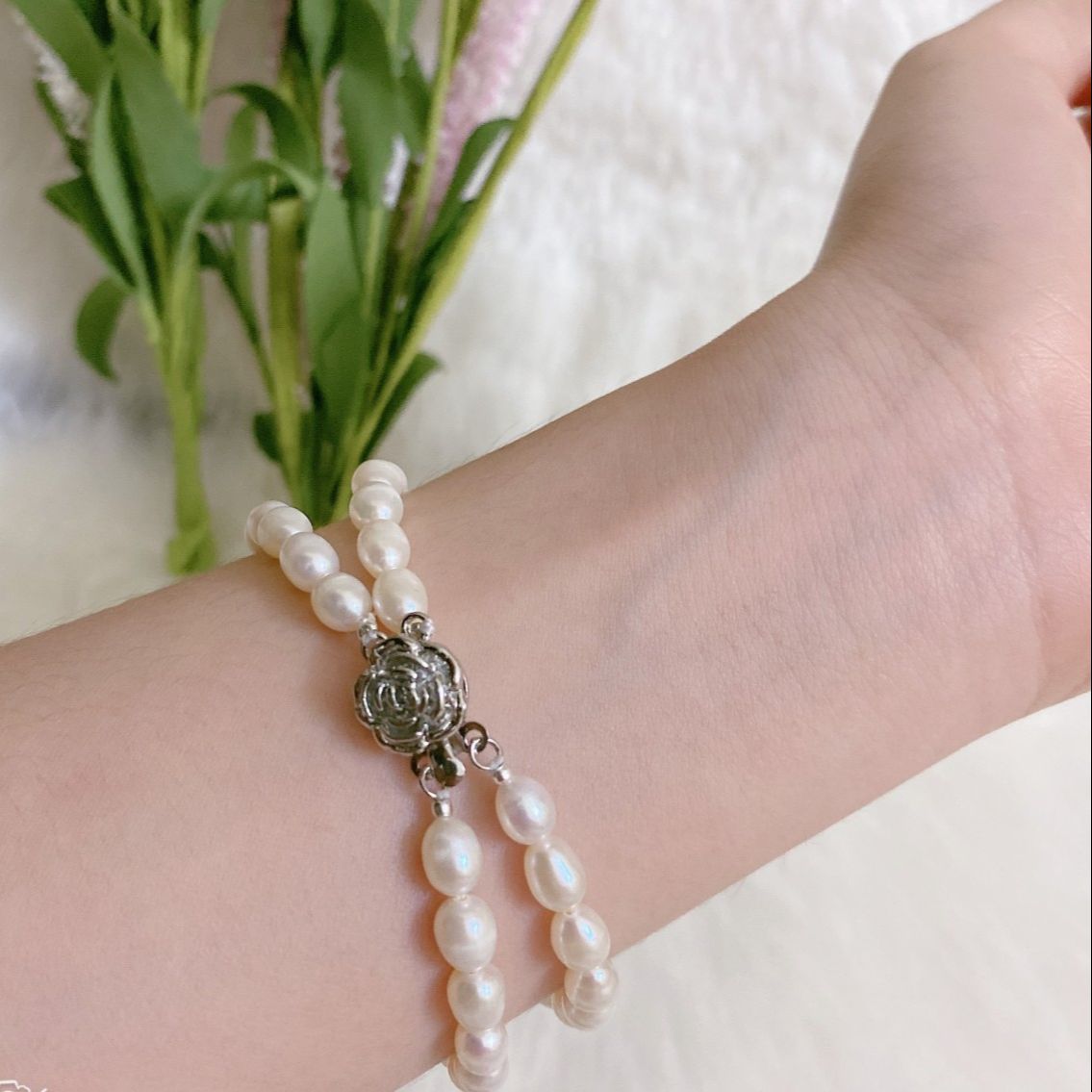 Real pearl bracelet natural beads mango 8li plaited style 2 General cord lock rose swell xò