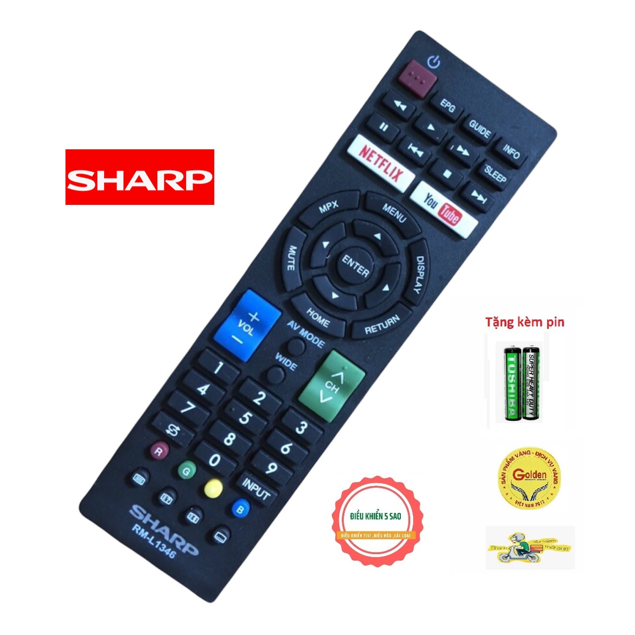 Điều khiển tivi Sharp RM-L1346 đa năng dùng cho các dòng tivi Sharp internet hiện nay - tặng kèm pin chính hãng - Remote tivi Sharp RM-L1346 đa năng - Đầu