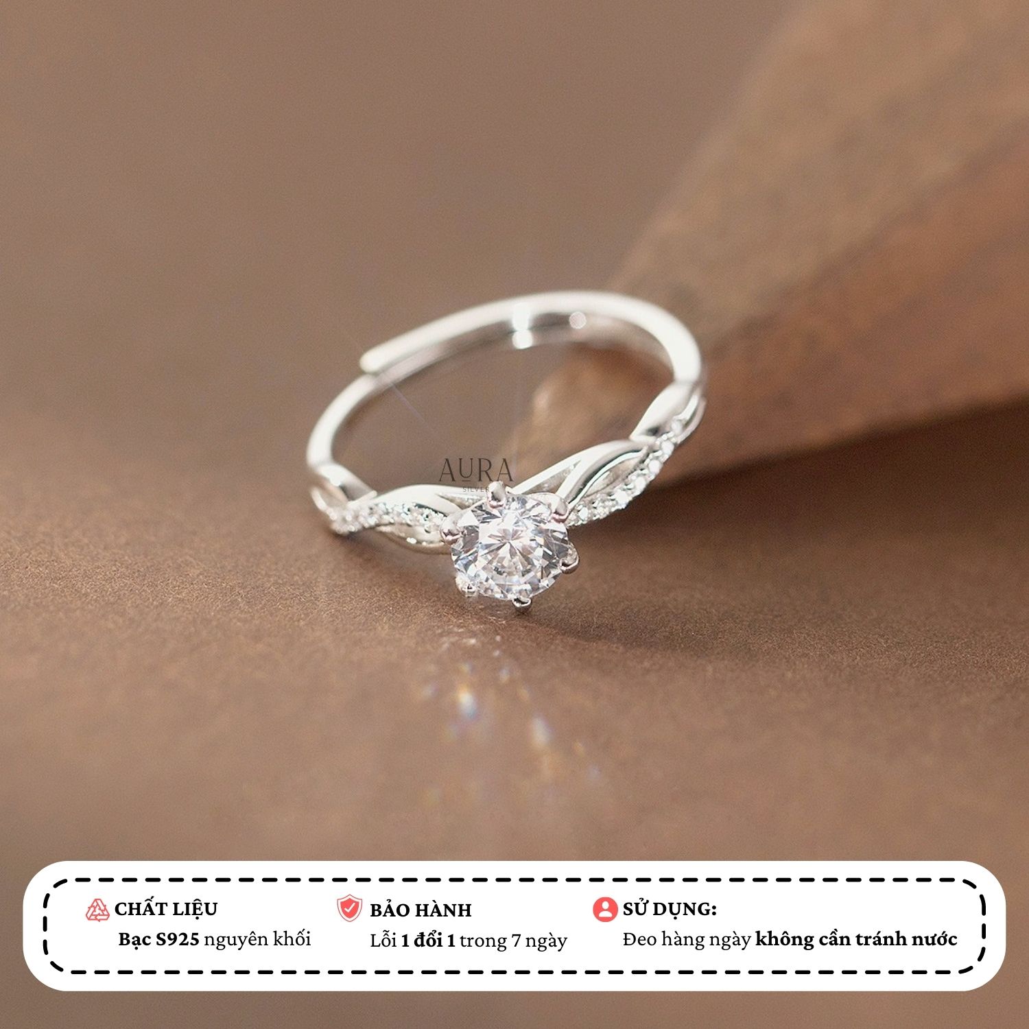 Nhẫn bạc nữ 925 freesize Julia-Aura Silver-N51
