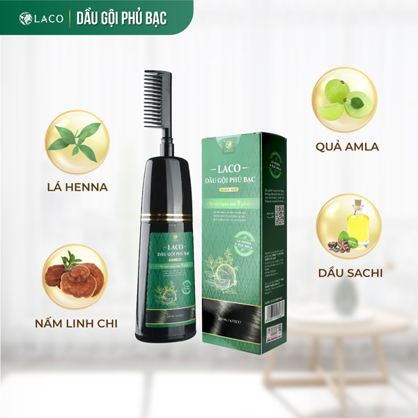 [CHÍNH HÃNG] DẦU GỘI PHỦ BẠC LACO BLack Hair 200ml giúp tóc đen sau 9 phút