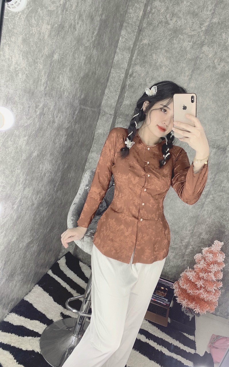 ÁO BÀ BA GẤM HỌA TIẾT LÁ
