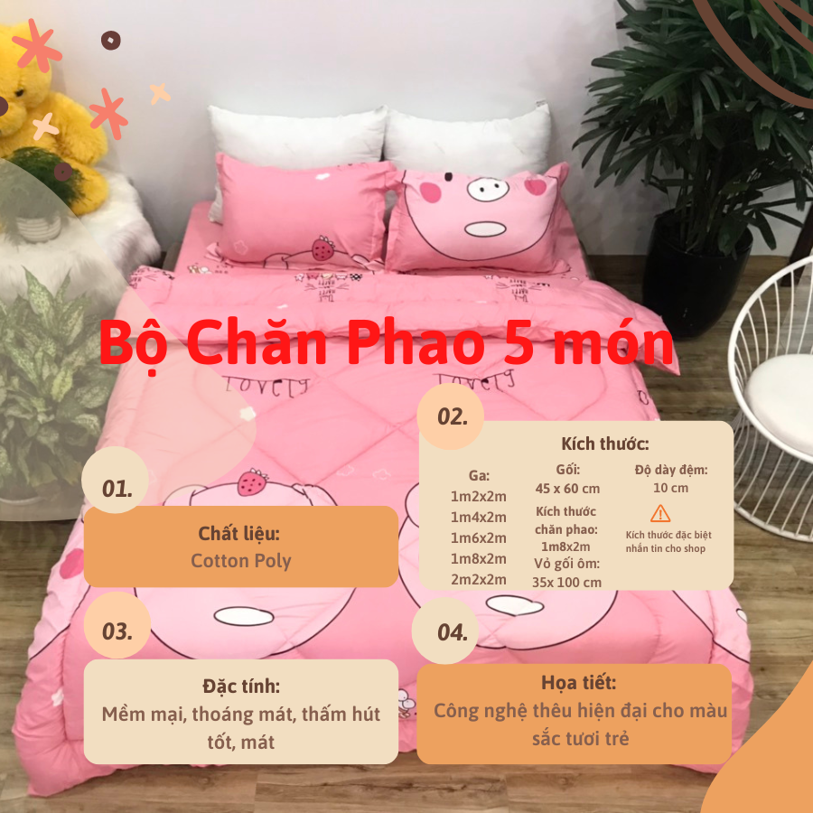 Set Chăn Phao 5 Món ( Gồm 1 Chăn Phao + 1 Ga Bo Chun + 2 Vỏ Gối Nằm + 1 Vỏ Gối Ôm) Mẫu Phao 32
