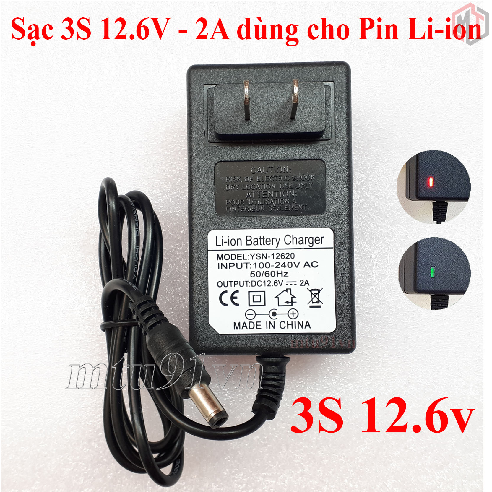 Sạc 3s 12.6v - 2a dùng cho pin li-ion , có đèn báo đầy pin