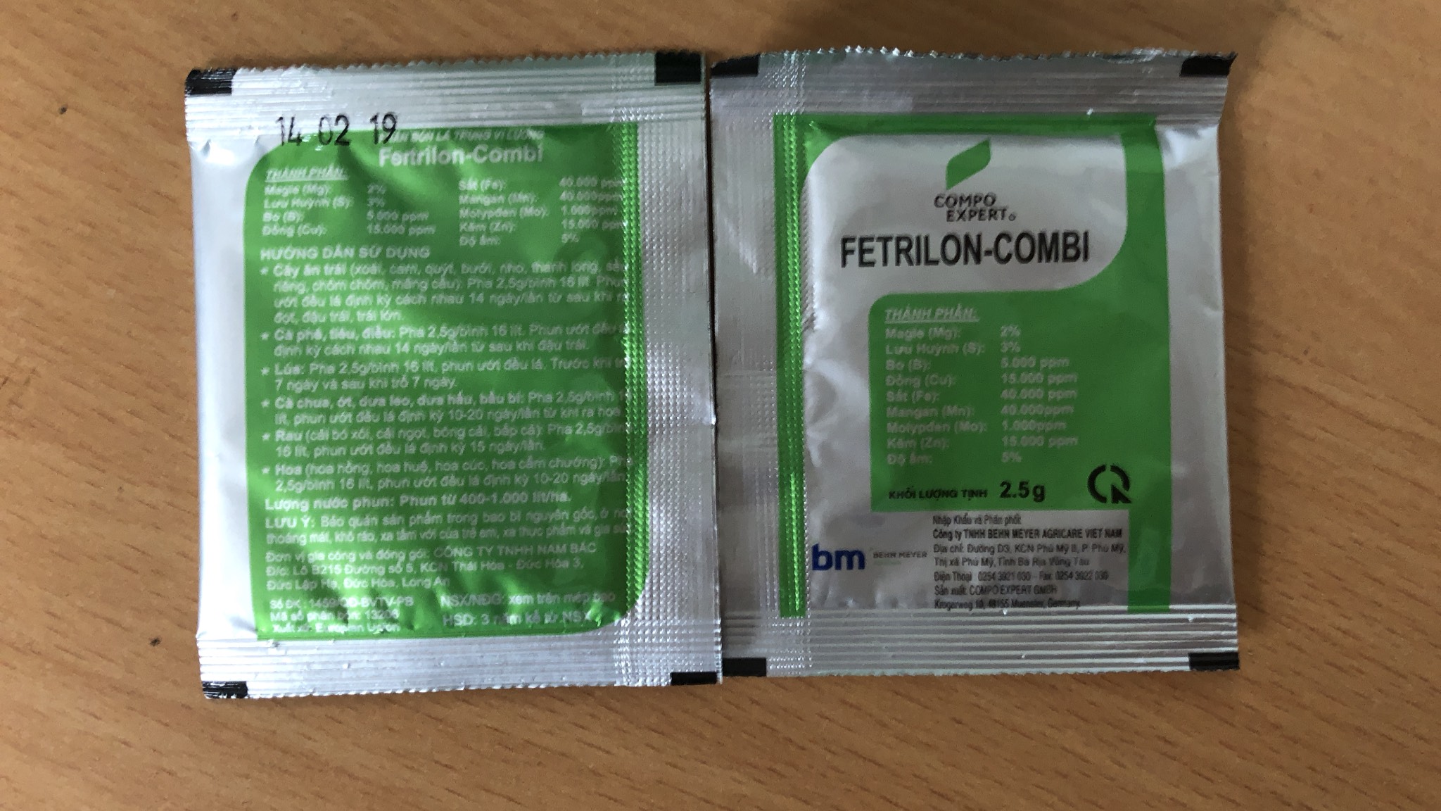 Phân bón tưới/phun vi lượng Fetrilon-Combi BM Đức. Gói 2,5g