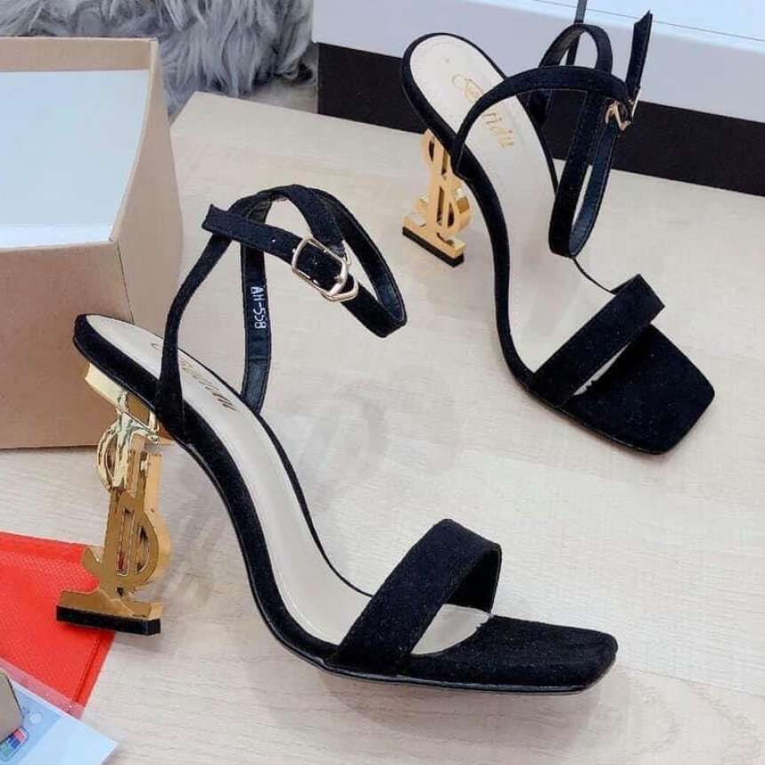 ( Bảo hành 12 tháng ) Giày sandal cao gót nữ gót chữ S ánh vàng quai mảnh chéo hậu cao cấp - Giày cao gót nữ cao 9cm - Giày nữ da Nhung mềm mịn êm chân - Linus LN157 giá rẻ