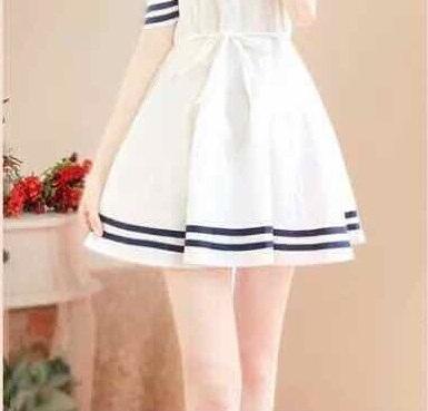 Đầm xòe sơ mi viền đen Hàn Quốc DX30 (Trắng)
