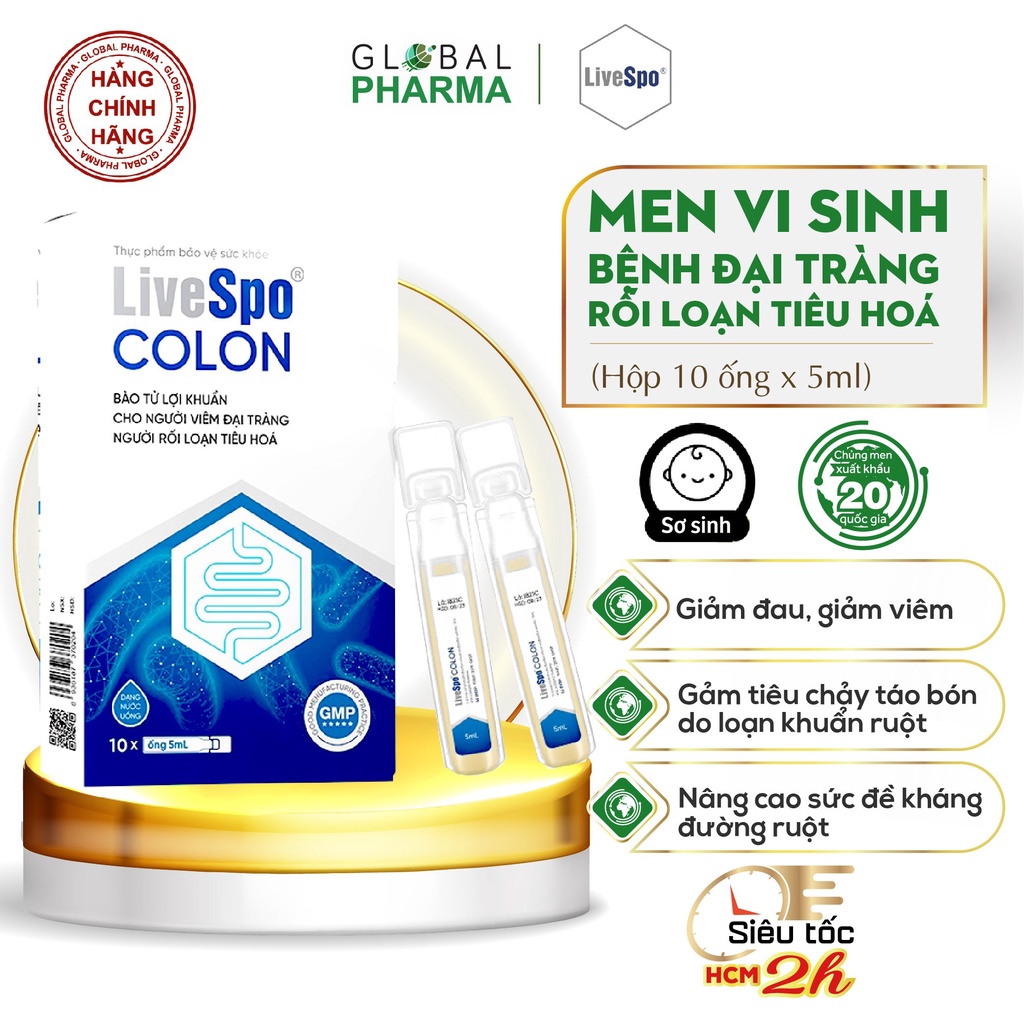 Men vi sinh LiveSpo Colon 3 tỷ bào tử lợi khuẩn cho người viêm đại tràng, táo bón tiêu chảy (Hộp 10 ống x 5ml)