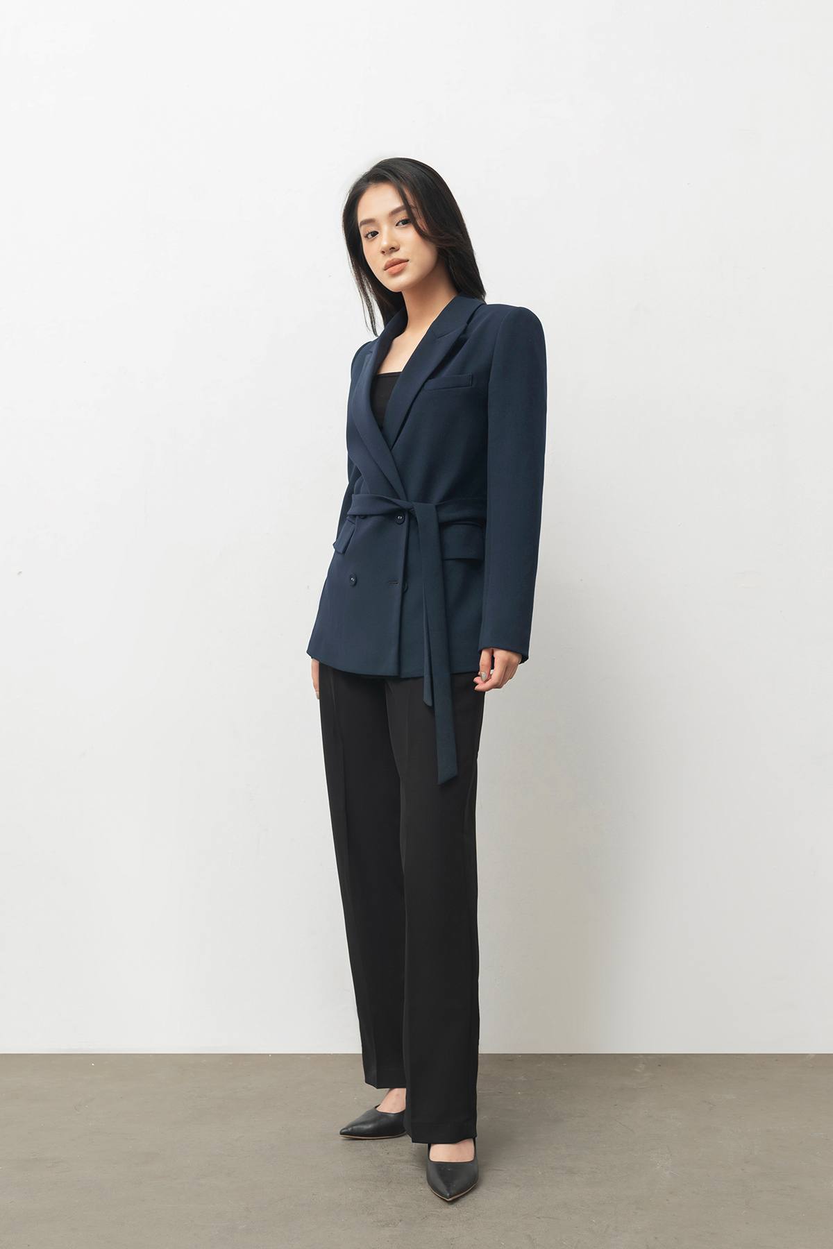 Maiimer - Áo blazer 4 cúc navy buộc vạt Dory
