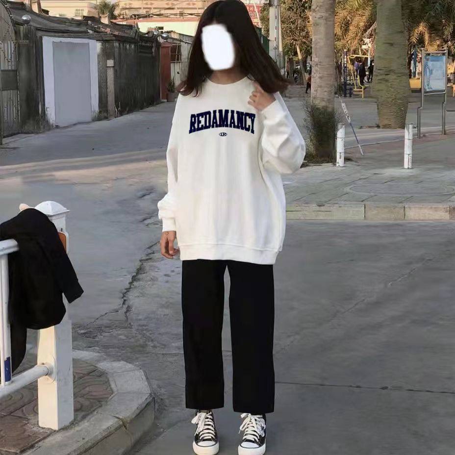 Quần áo nữ, set sweater trắng redamancy kèm quần kaki đen