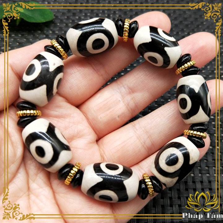 Vòng Tay Phong Thủy Đá Mã Não Lạt Ma Tam Nhãn Tây Tạng Hạt Lu Thống Cao Cấp - Pháp Tâm