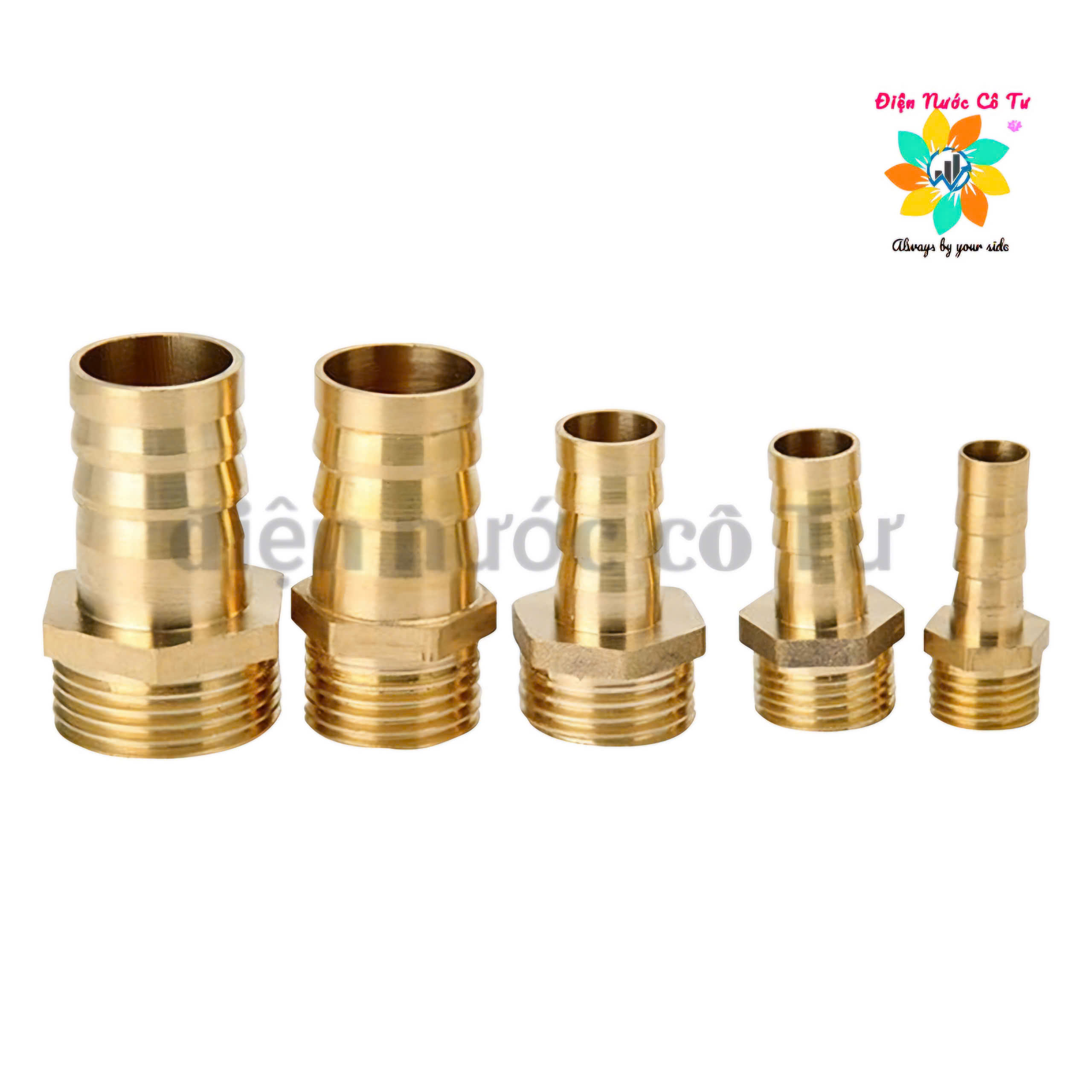 Nối thau đuôi chuột ren ngoài 21mm