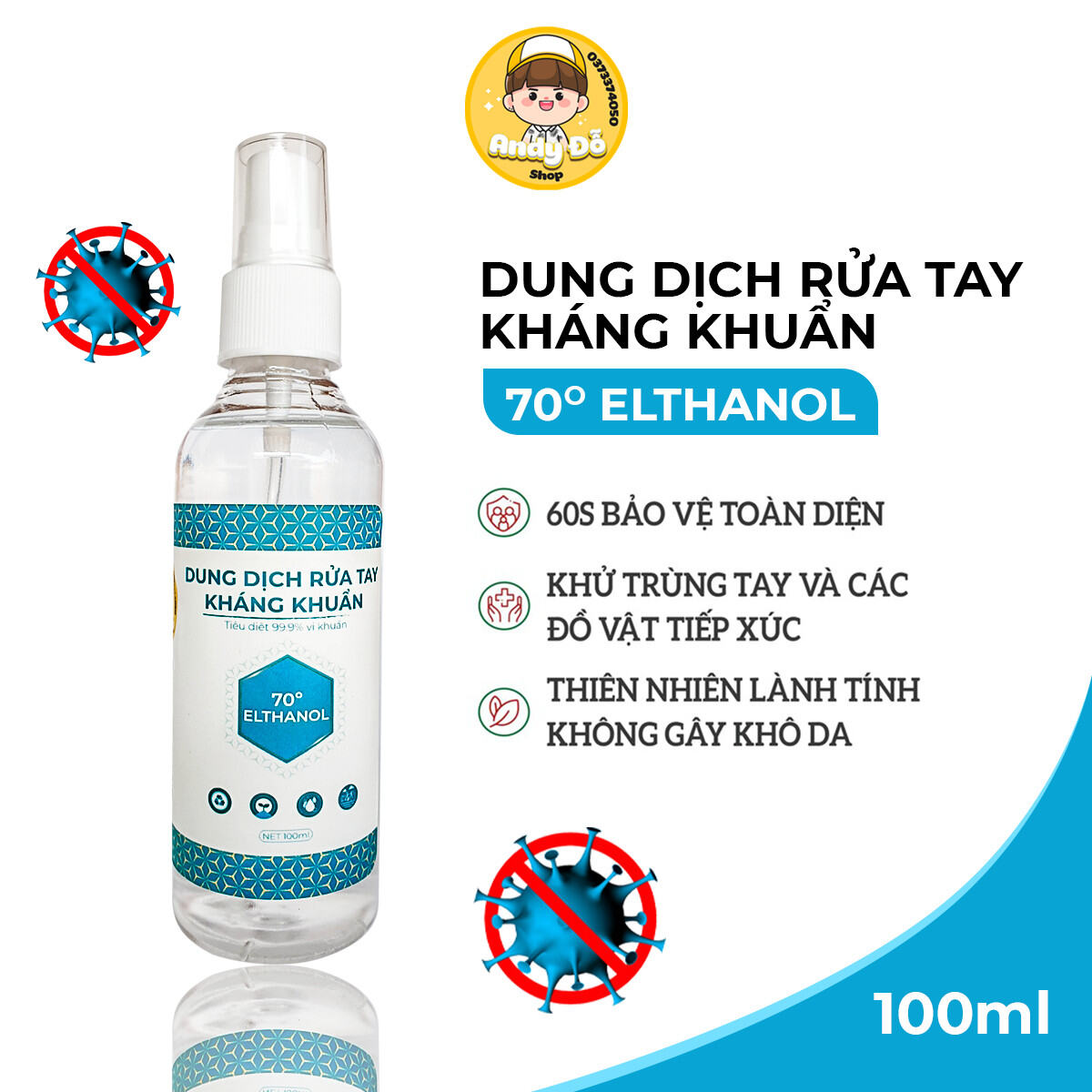 Dung Dịch Sát Khuẩn Sạch Tay Andy Đỗ 100ml.