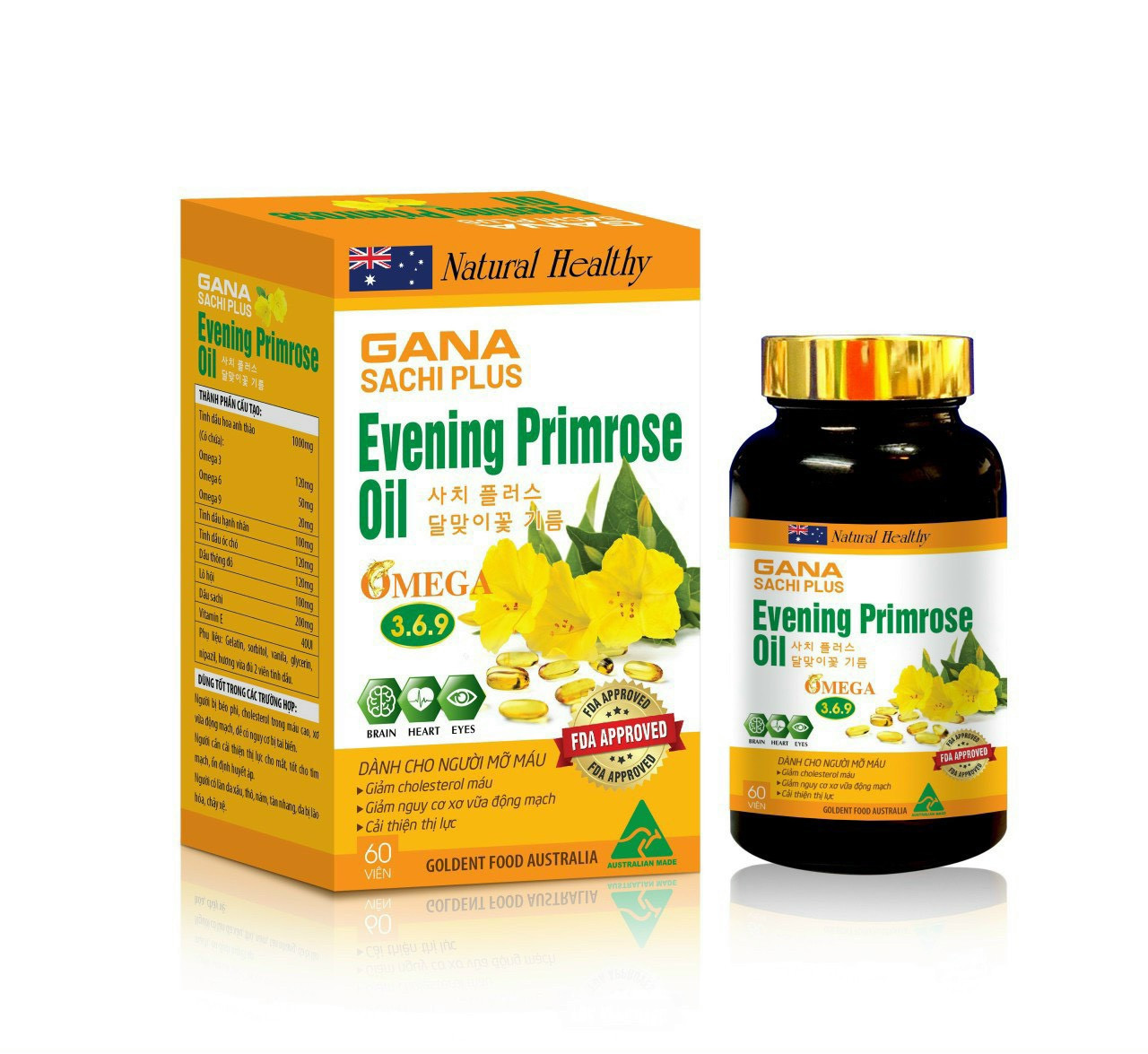 Viên uống giảm mỡ máu Evening Primrose Oil hỗ trợ giảm Cholesterol máu, giảm nguy cơ xơ vữa động mạch, cải thiện thị lực, phòng ngừa tai biến, đột quỵ-Hộp 60 viên- Dược Phẩm Bách Lộc