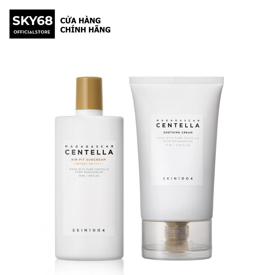 Combo 2 Sản Phẩm Giảm Mụn Làm Dịu Da Chiết Xuất Rau Má Skin1004 Madagascar Centella (Kem Soothing Cream 75ml + KCN 50ml)