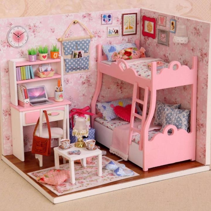 Đồ chơi bé gái - Mô hình nhà gỗ  lắp ráp , Nhà Búp Bê Barbie Lắp ghép bằng gỗ có đèn Led- Mood Of Love