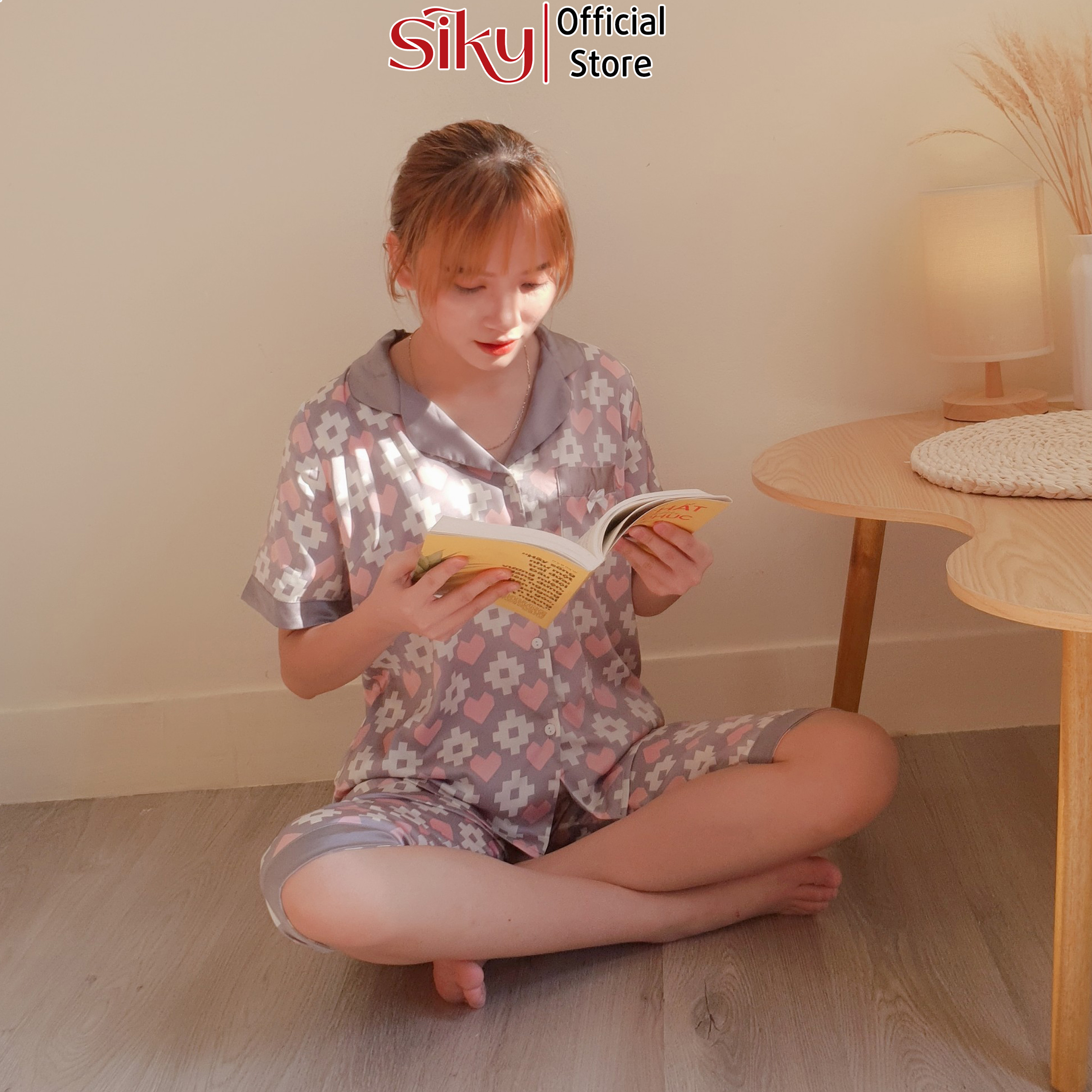 Bộ pijama nữ caro SIKY chất lụa satin - BN09