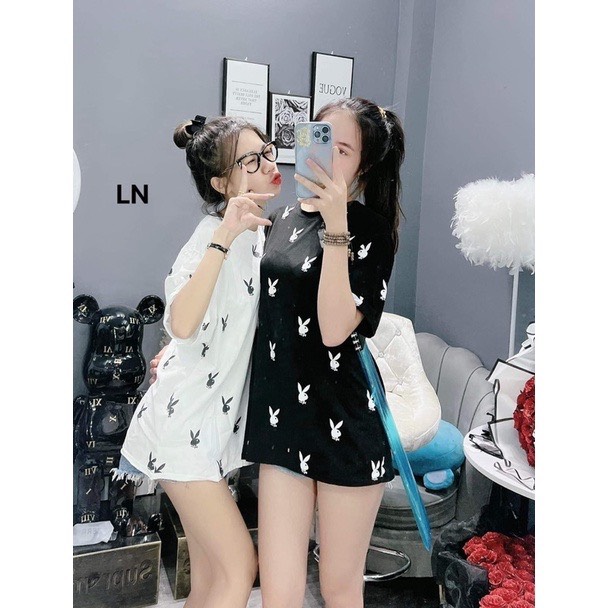 Áo phông nam nữ tay lỡ thỏ in kín từ 40 - 60kg