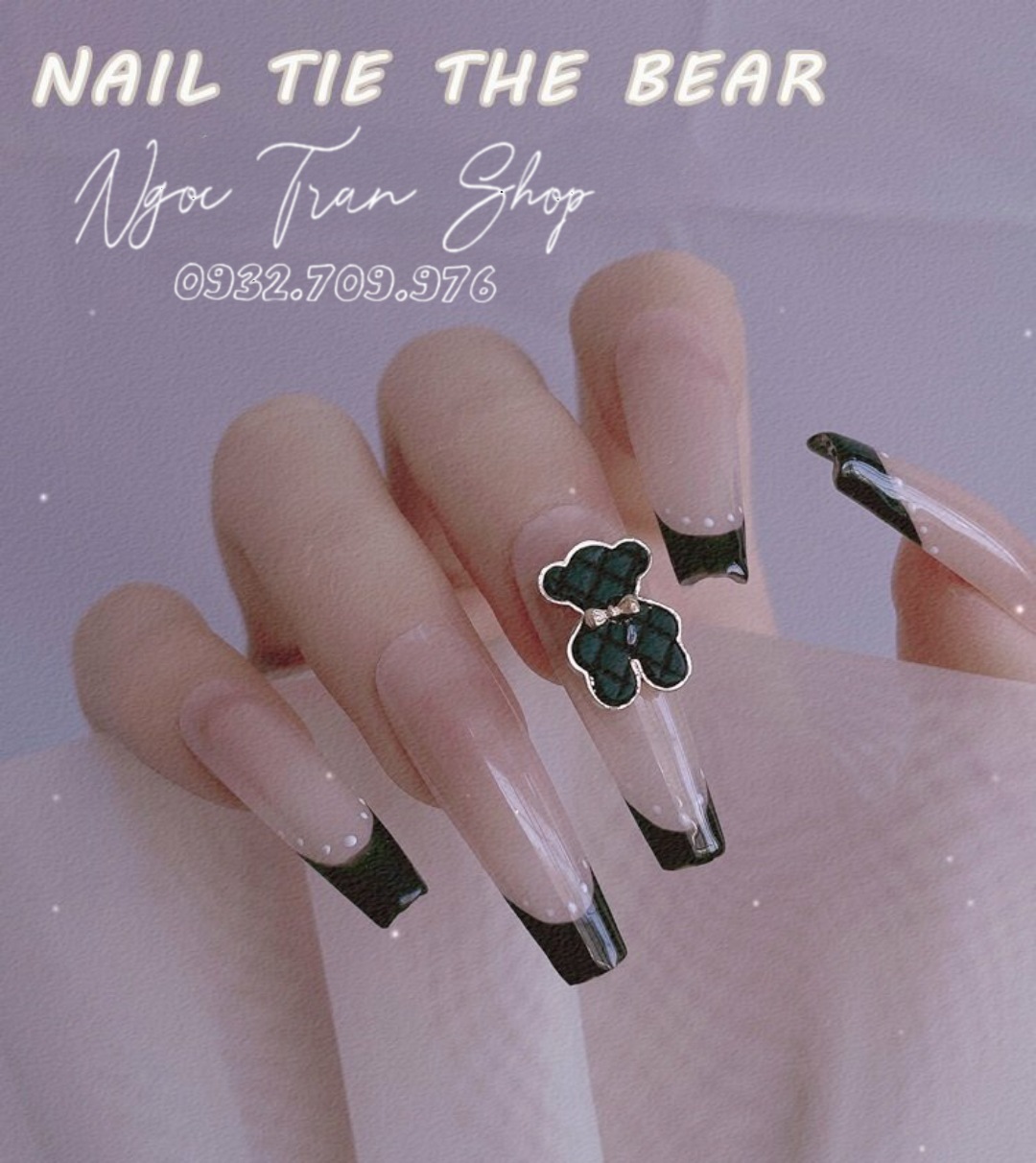 Charm Gấu Da Nơ Cao Cấp Đính Móng