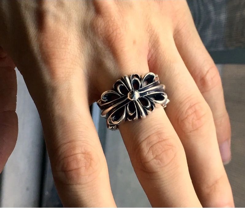[True photo] unisex ring floral heart double silver full box high capacity.