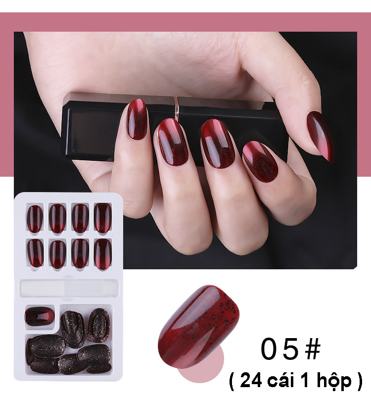 Hộp 24 Móng giả Premium, nail giả, Kèm keo khô và keo nước, Cây dũa (24-05)