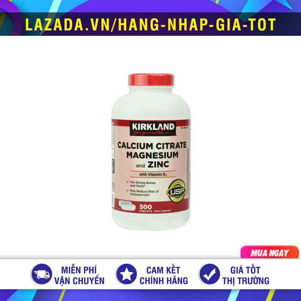Viên uống kirkland calcium citrate magnesium & zin c 500 viên mỹ