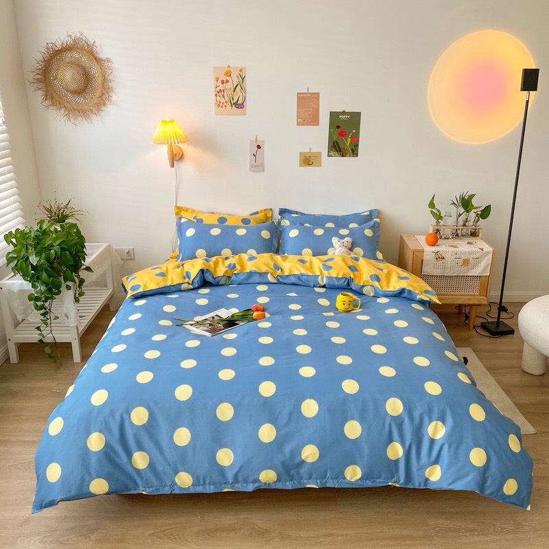 Trọn bộ 4 món cotton poly nhập mẫu chấm bi xanh mẫu mới cực hot