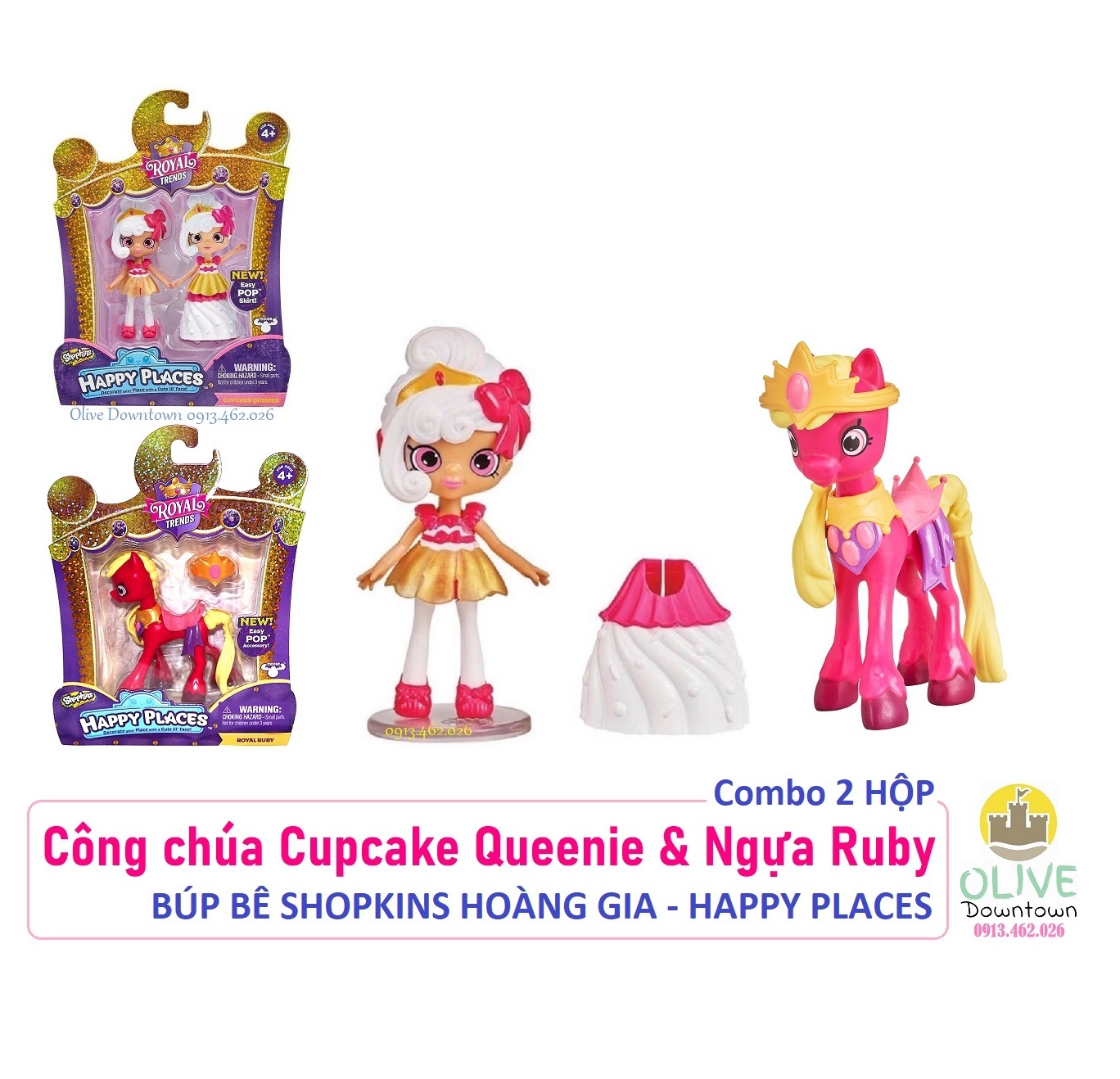 Combo 2 Hộp búp bê Shopkins - Công chúa Cupcakes và Ngựa Hoàng gia Ruby