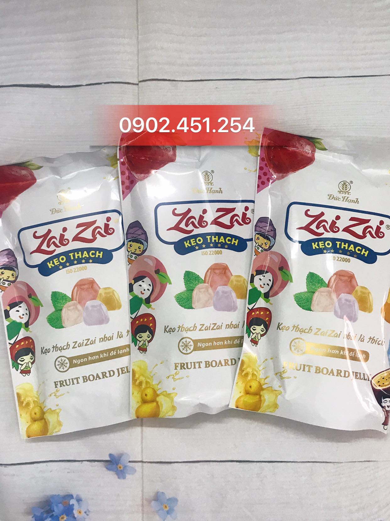 4 túi kẹo thạch zaizai đức hạnh 320g/túi loại cây dài siêu ngon