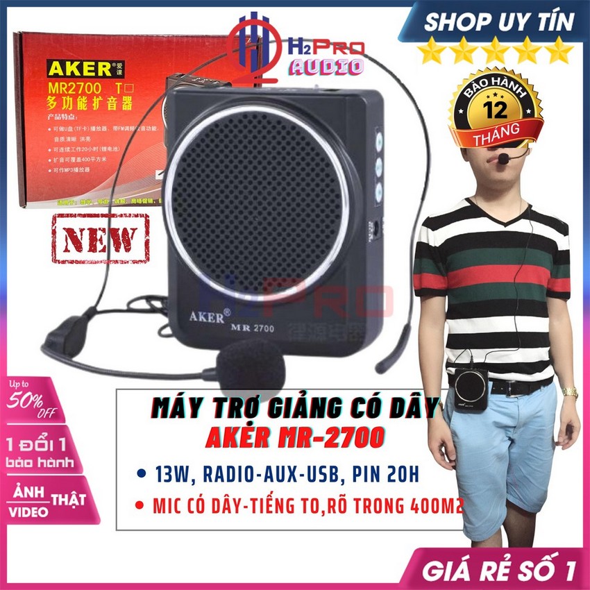 Máy Trợ Giảng Có Dây, Loa Trợ Giảng Aker Mr2700 13W Cao Cấp Cho Giáo Viên Có Fm, Usb-Tặng 1 Micro Có Dây 99K-H2Pro Audio