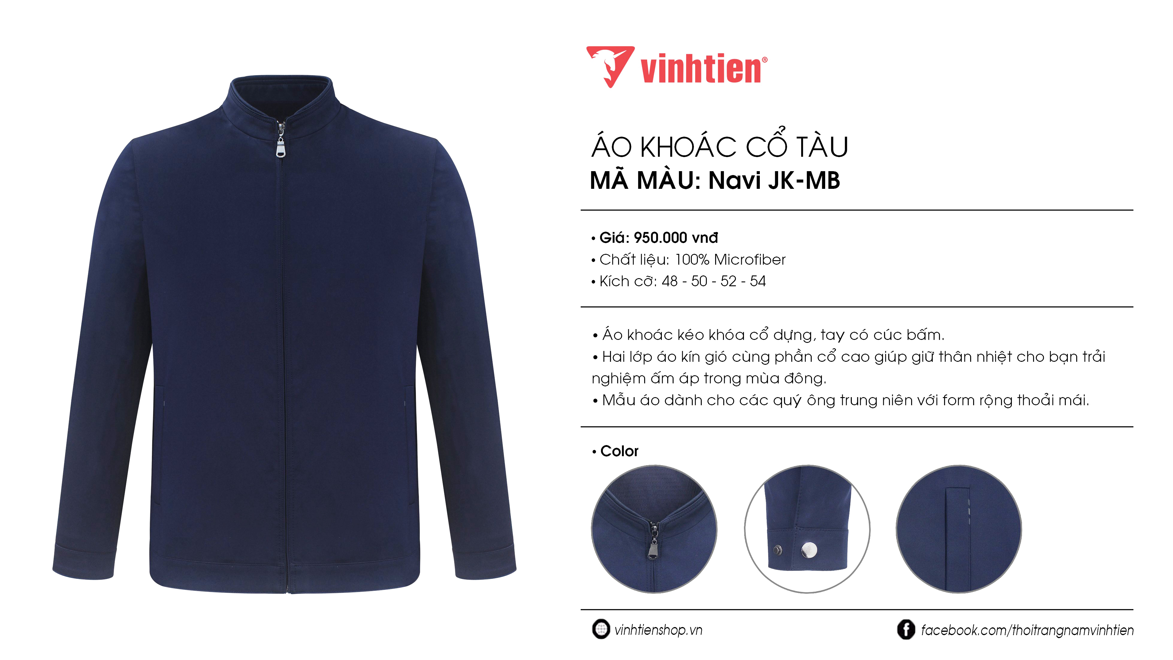 Áo khoác nam vĩnh tiến trung tuổi cao cấp cổ tàu ak950
