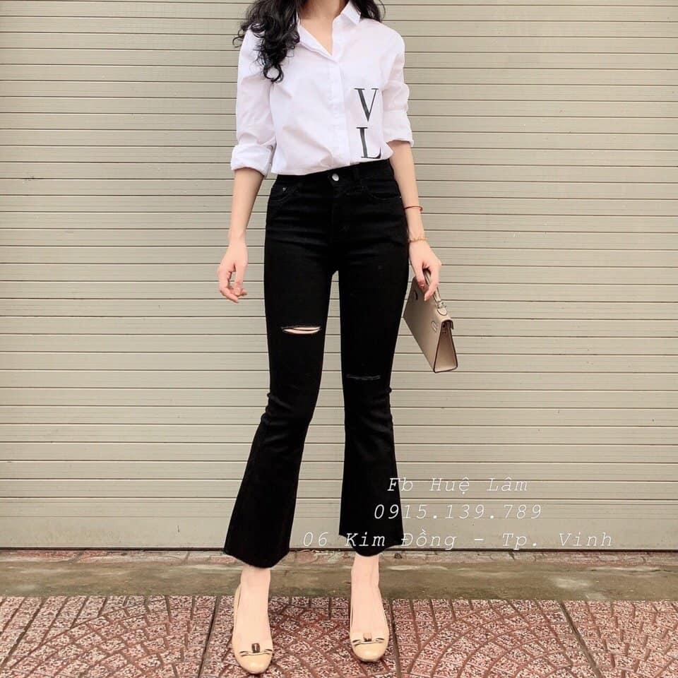 Quần bò ống loe rách