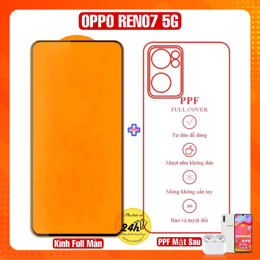 Kính cường lực full màn hình Reno7 4G Reno7 5G - Reno7 Z 5G Và Miếng Dán ppf mặt lưng OPPO Reno7 - Reno7 Z 5G