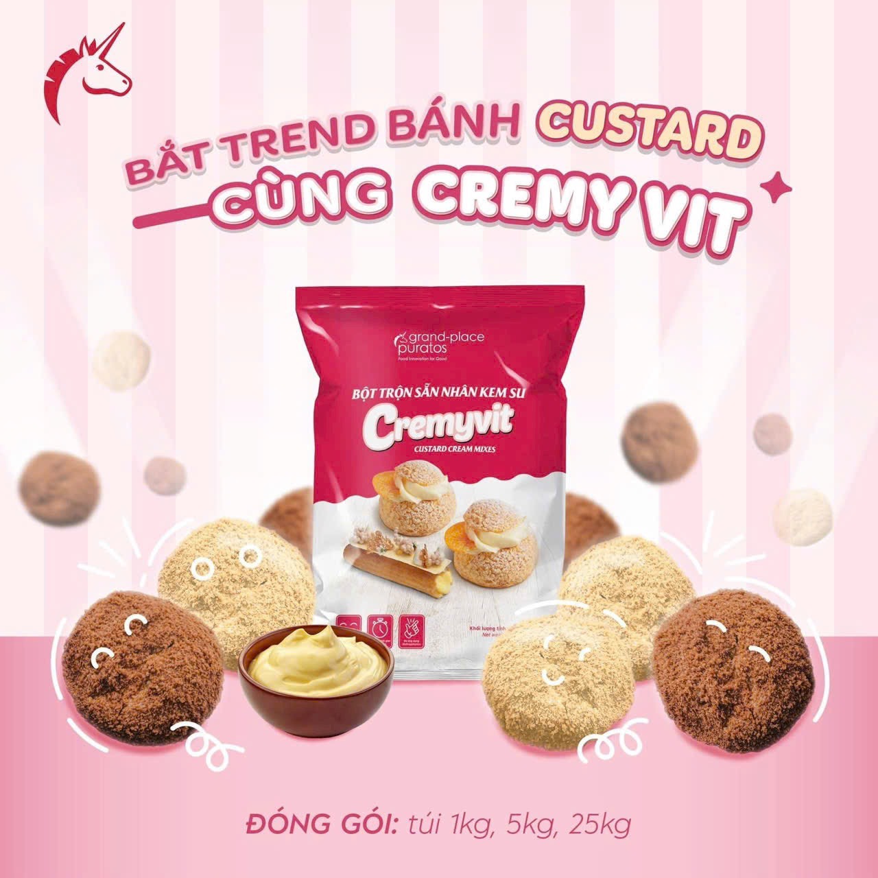 Bột nhân kem su Cremyvit làm nhân bánh mì dẻo kem tươi, bánh su kem, bánh custard - NL86